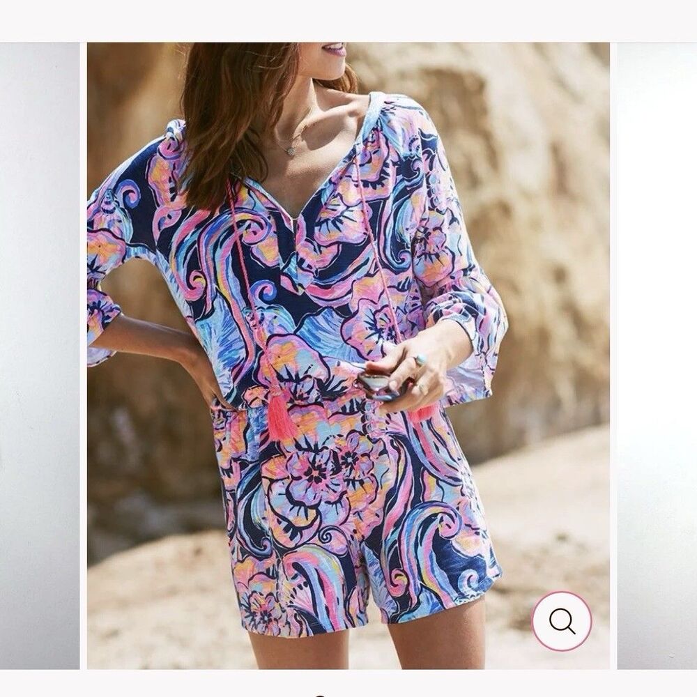 Lilly Pulitzer Del Lago Romper Nauti Navy Boho Bateau Size XXS Resortwear Beach